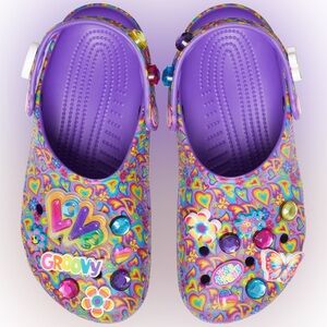 Crocs x Lisa Frank rainbow groovy heart bejeweled slide croc jibbitz